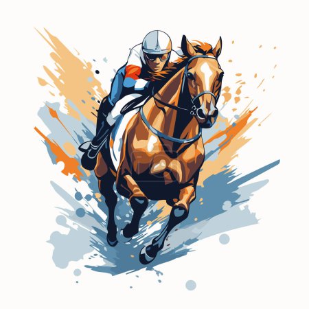 Téléchargez les illustrations : Cheval jockey chevauchant au galop. Illustration de sport vectoriel. - en licence libre de droit