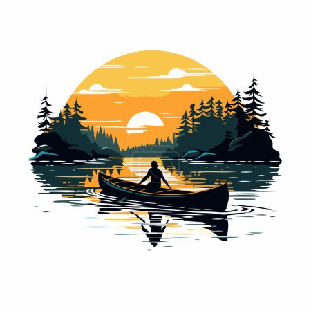 Illustration for Kayaking in the lake at sunset. Vector illustration for your design - Royalty Free Image