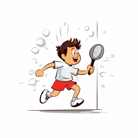 Téléchargez les illustrations : Illustration d'un garçon jouant au badminton avec une loupe - en licence libre de droit