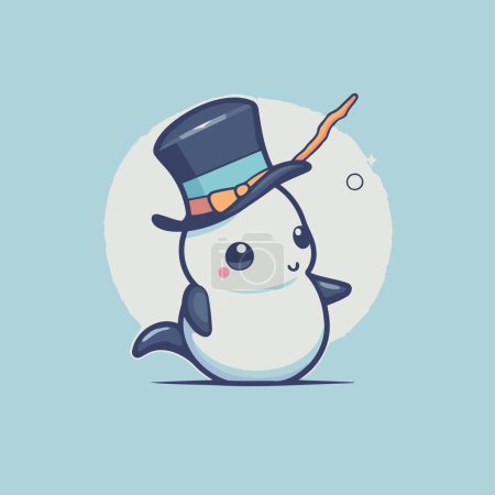 Ilustración de Lindo pingüino de dibujos animados en un sombrero de copa. Ilustración vectorial. - Imagen libre de derechos