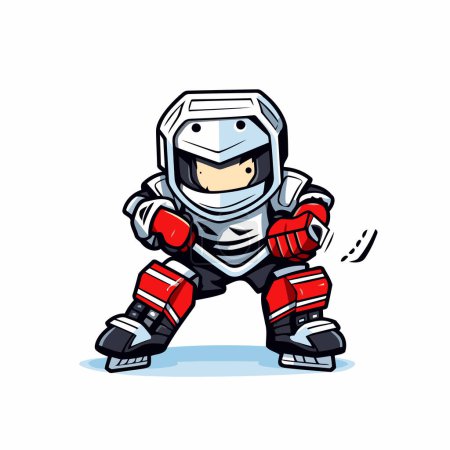 Téléchargez les illustrations : Joueur de hockey sur glace en casque et gants. Illustration vectorielle sur fond blanc. - en licence libre de droit