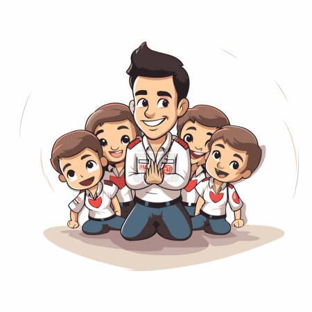 Illustration for Illustration of a teacher and his students. Vector cartoon character. - Royalty Free Image