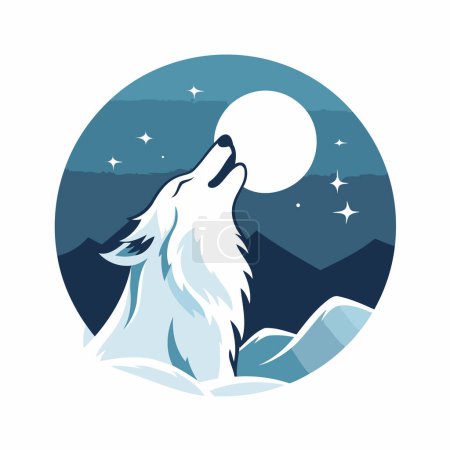 Ilustración de Ilustración vectorial de un lobo con una pelota en sus patas en el fondo del cielo nocturno. - Imagen libre de derechos