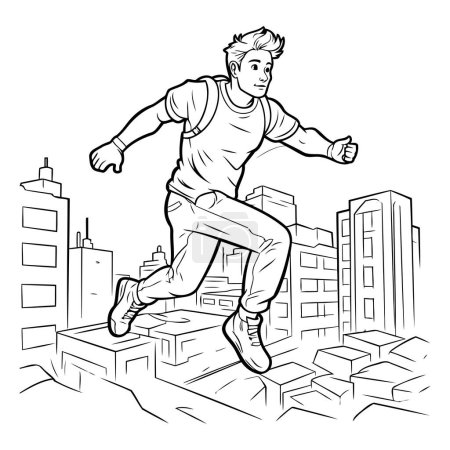 Ilustración de Un joven guapo corriendo por la ciudad. Ilustración vectorial. - Imagen libre de derechos
