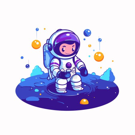 Ilustración de Astronauta en el espacio exterior. Lindo vector de dibujos animados ilustración. - Imagen libre de derechos