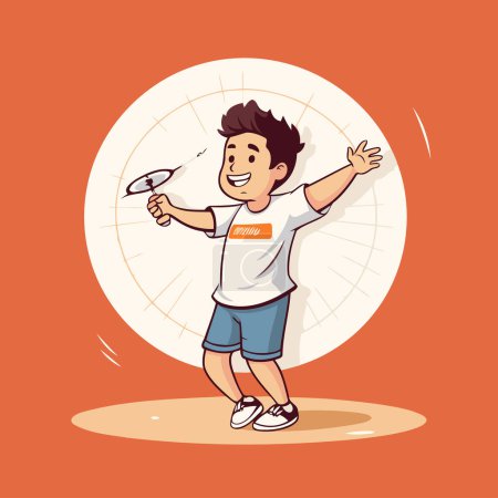 Téléchargez les illustrations : Garçon jouant au badminton. Illustration vectorielle dans le style bande dessinée. - en licence libre de droit