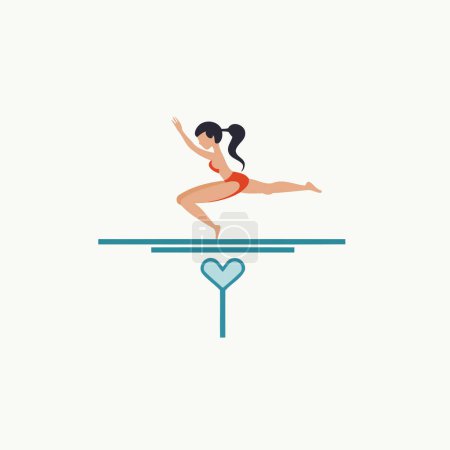 Illustration for Vector illustration of a woman in a swimsuit on a diving board. - Royalty Free Image