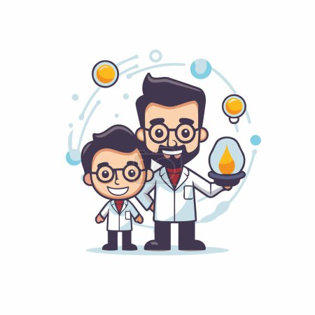 Ilustración de Científico hombre y niño con bombilla vector ilustración diseño gráfico - Imagen libre de derechos