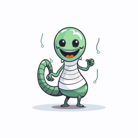 Illustration for Cute green snake cartoon character on white background. Vector illustration. - Royalty Free Image