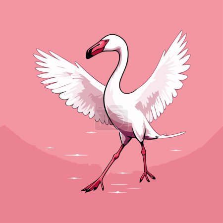 Téléchargez les illustrations : Illustration vectorielle d'un flamant blanc sur fond rose. Cartoon style. - en licence libre de droit