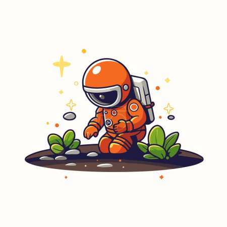 Ilustración de Astronauta sentado en el suelo. Ilustración vectorial en estilo de dibujos animados. - Imagen libre de derechos