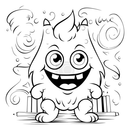 Téléchargez les illustrations : Illustration de dessin animé noir et blanc de personnage drôle de chien pour le livre à colorier - en licence libre de droit