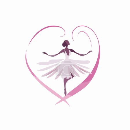 Téléchargez les illustrations : Image vectorielle d'une belle ballerine dans un coeur rose. - en licence libre de droit