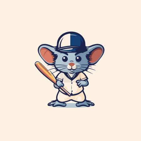 Illustration for Cute cartoon mouse with baseball bat and cap. Vector illustration. - Royalty Free Image