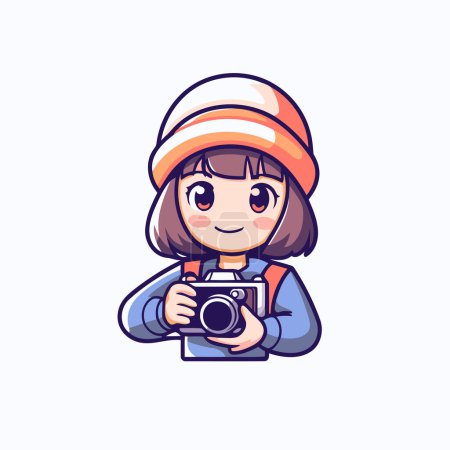 Illustration for Cute little girl holding camera. Vector illustration in cartoon style. - Royalty Free Image
