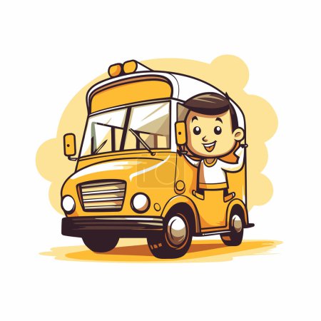 Ilustración de Autobús escolar de dibujos animados. Ilustración vectorial de un autobús escolar con un niño. - Imagen libre de derechos