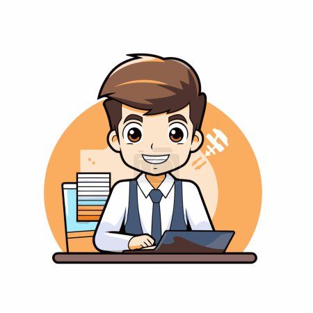 Téléchargez les illustrations : Un homme d'affaires qui travaille à l'ordinateur. Illustration vectorielle sur fond blanc. - en licence libre de droit