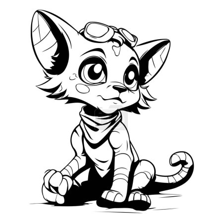 Téléchargez les illustrations : Illustration de dessin animé noir et blanc du personnage de mascotte de chat mignon - en licence libre de droit
