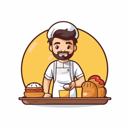Illustration for Chef cartoon character with bread and buns vector illustration graphic design - Royalty Free Image