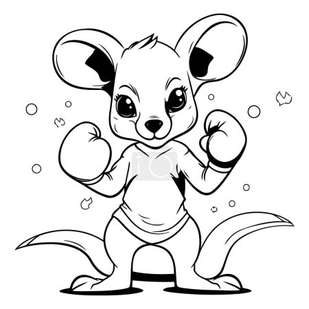 Téléchargez les illustrations : Illustration vectorielle de Cartoon mignonne petite souris avec gants de boxe. Livre à colorier pour enfants. - en licence libre de droit