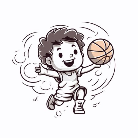 Téléchargez les illustrations : Illustration d'un garçon jouant au basket isolé sur un fond blanc. - en licence libre de droit