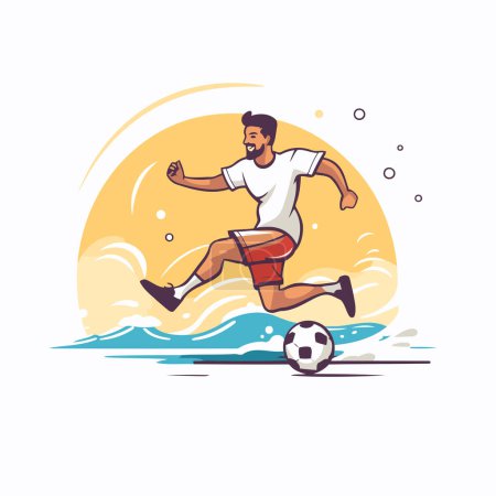 Illustration for Soccer player with ball on the background of the sea. vector illustration - Royalty Free Image