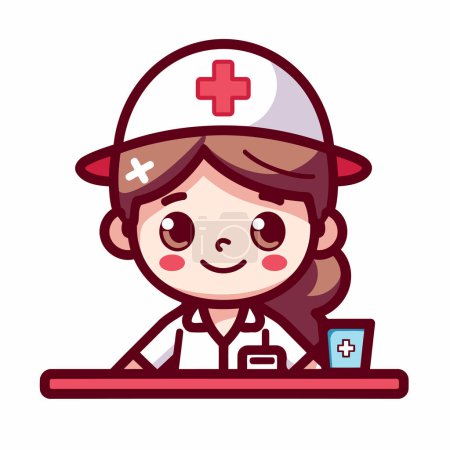 Illustration for Cute nurse cartoon character vector illustration design graphic art doodle - Royalty Free Image