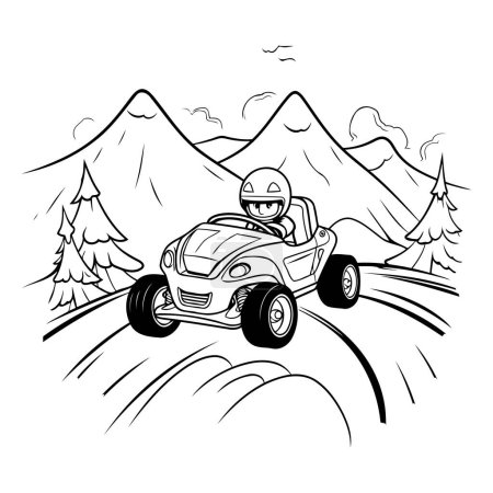 Ilustración de Ilustración de un hombre conduciendo una quad bike en las montañas. - Imagen libre de derechos