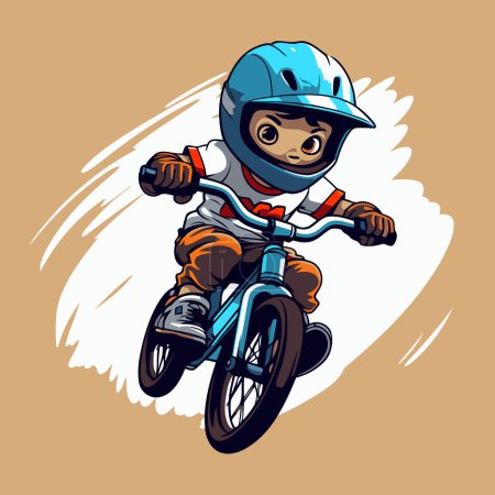 Téléchargez les illustrations : Illustration vectorielle d'un petit garçon sur un vélo de motocross. - en licence libre de droit