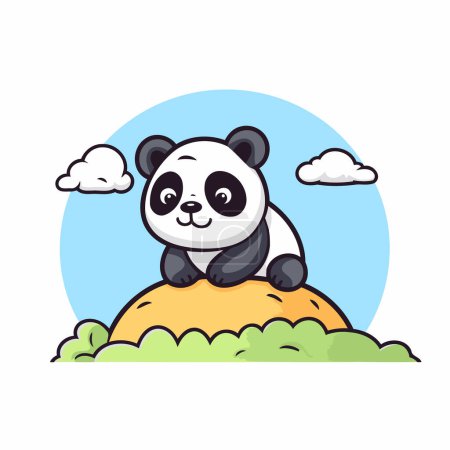 Ilustración de Lindo panda sentado en la hierba. Ilustración vectorial en estilo de dibujos animados. - Imagen libre de derechos