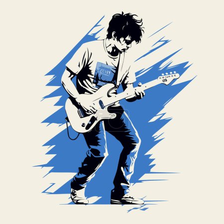 Ilustración de Guitarrista. Ilustración vectorial de un hombre tocando la guitarra. - Imagen libre de derechos