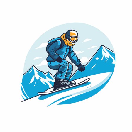 Illustration for Snowboarder in mountains. Vector illustration of a snowboarder in the mountains. - Royalty Free Image