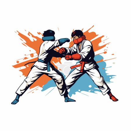 Téléchargez les illustrations : Du taekwondo. Illustration vectorielle de deux combattants de karaté combattant. - en licence libre de droit