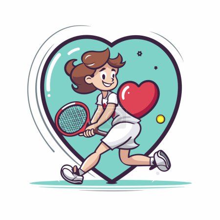 Ilustración de Ilustración de un tenista con raqueta y corazón rojo - Imagen libre de derechos