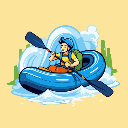 Illustration for Man in a kayak on the river. Cartoon vector illustration. - Royalty Free Image