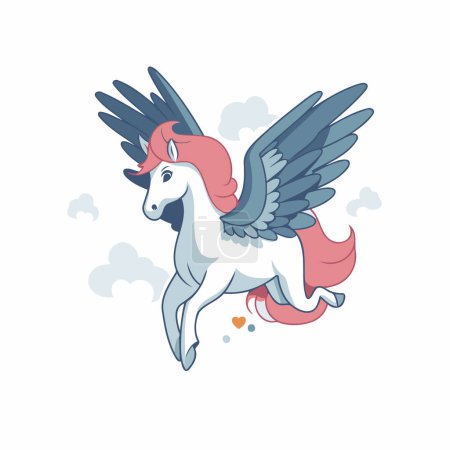 Ilustración de Lindo unicornio de dibujos animados con alas volando en el cielo. Ilustración vectorial - Imagen libre de derechos