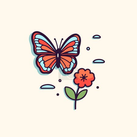 Illustration for Butterfly and flower. Hand drawn vector illustration. Doodle style. - Royalty Free Image