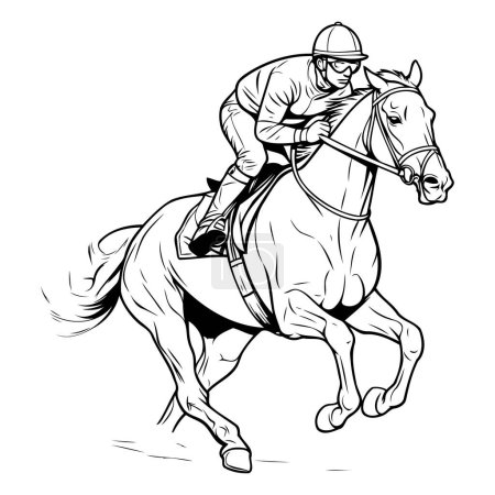 Ilustración de Jockey a caballo. Ilustración vectorial del jinete a caballo. - Imagen libre de derechos