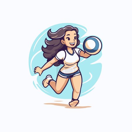 Ilustración de Ilustración vectorial de una jugadora de voleibol corriendo con la pelota en la mano. - Imagen libre de derechos