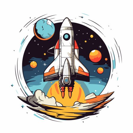 Illustration for Space rocket in space. Vector illustration of spaceship in outer space. - Royalty Free Image