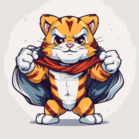 Illustration for Vector illustration of a tiger in a red scarf and a coat. - Royalty Free Image