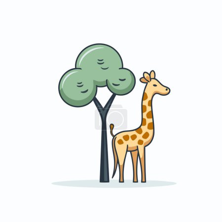 Téléchargez les illustrations : Girafe et arbre. Illustration vectorielle. Style design plat. - en licence libre de droit