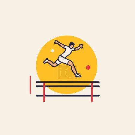 Illustration for Vector illustration in flat linear style. Jumping over obstacles. Icons set. - Royalty Free Image