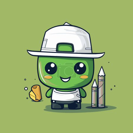 Téléchargez les illustrations : Mascotte de Personnage Crayon Vert Mignon. Illustration vectorielle - en licence libre de droit
