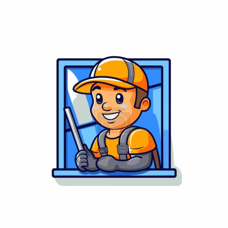 Illustration for Cute cartoon handyman character. Vector illustration on white background. - Royalty Free Image