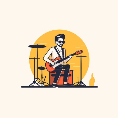 Illustration for Musician playing the guitar. Vector illustration in flat design style. - Royalty Free Image