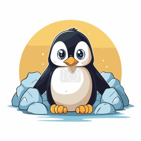 Téléchargez les illustrations : Mignon pingouin sur le rocher. Illustration vectorielle. Cartoon style. - en licence libre de droit