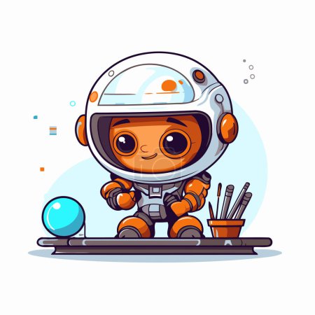 Téléchargez les illustrations : Joli petit astronaute en combinaison spatiale et casque. Illustration vectorielle. - en licence libre de droit