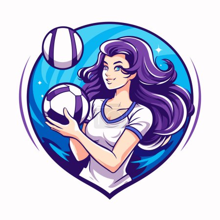 Ilustración de Hermosa chica con pelota de fútbol. Ilustración vectorial en estilo de dibujos animados. - Imagen libre de derechos