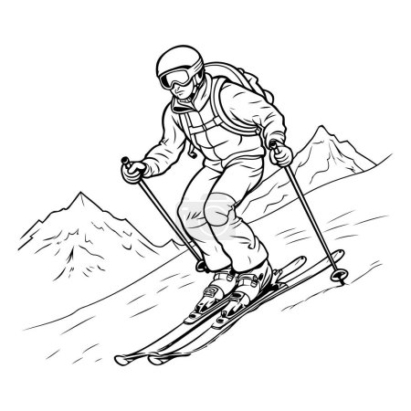 Illustration for Skiing. Skier skiing in mountains. Vector illustration of skier. - Royalty Free Image